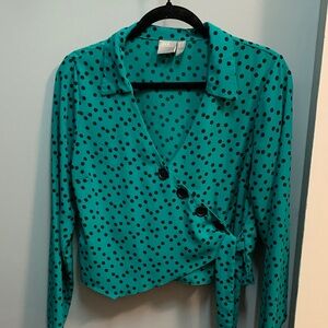 ASOS Teal Polka Dot Wrap Blouse